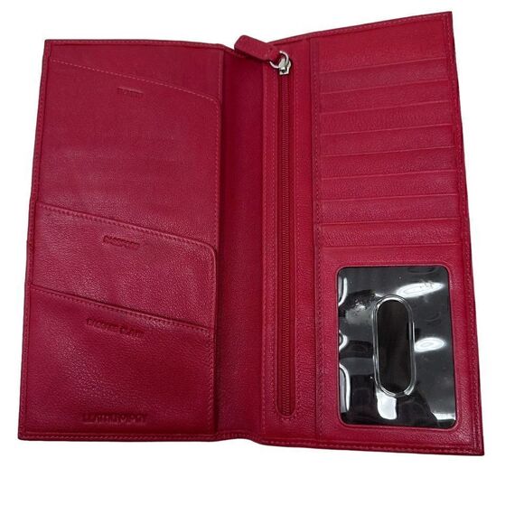 Leatherology Red Pockets Leather Open Travel Wallet 4.75\
